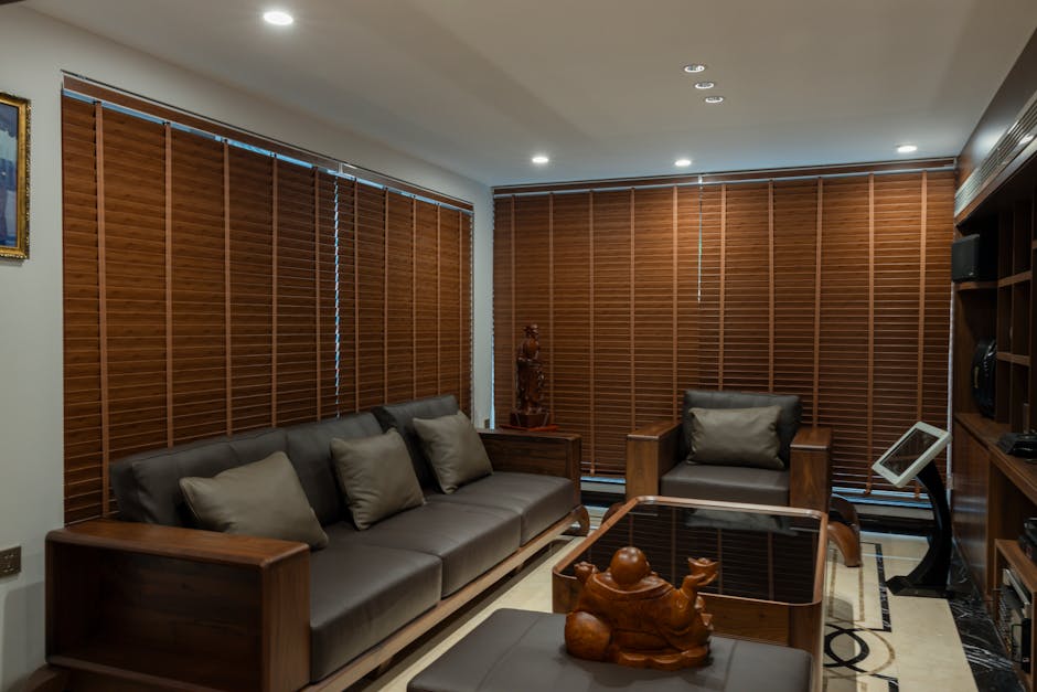 Modern living room with beautiful custom blinds